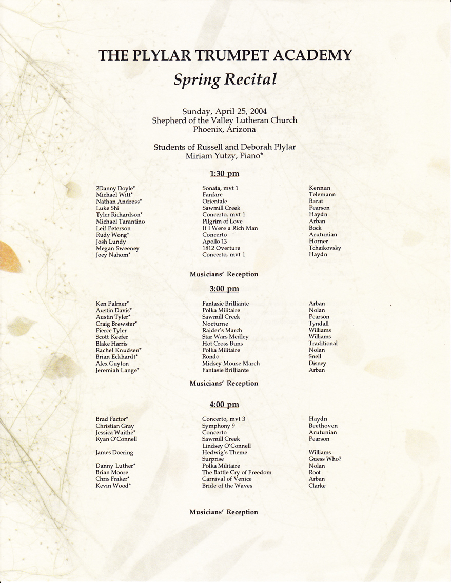 Trumpet Academy Spring Recital Program