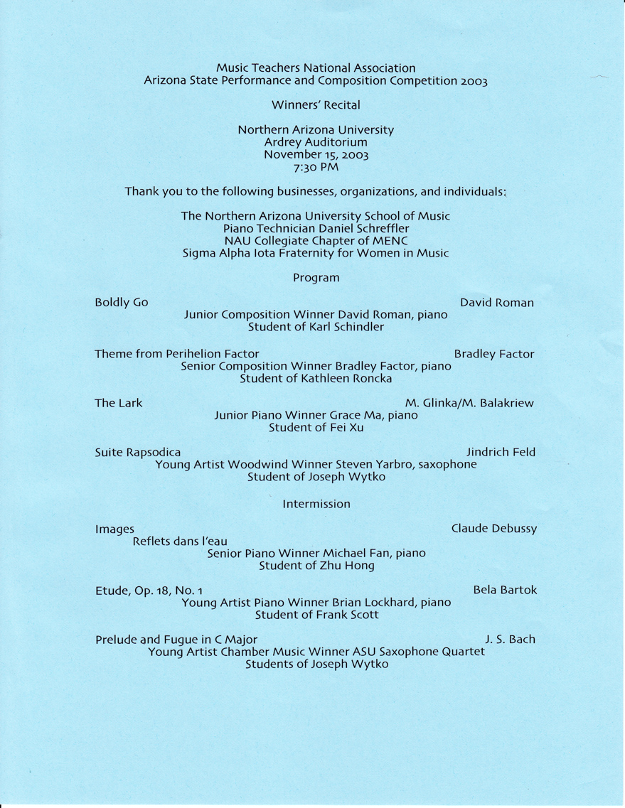 2003 Composition Competition Winner's Recital Program